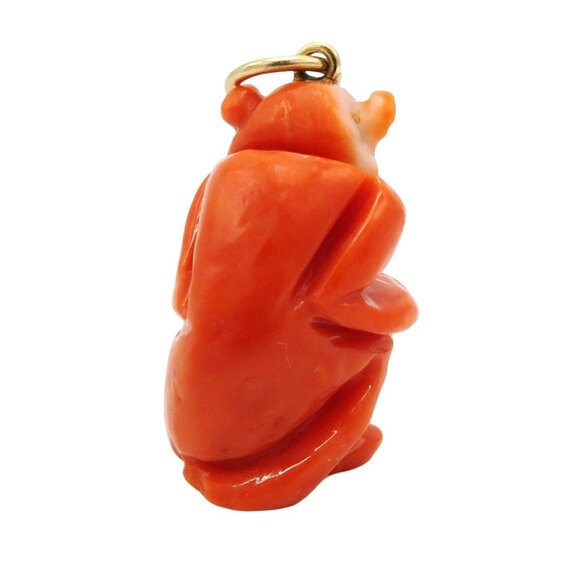 Vintage 14K Gold Carved Coral Grotesque Demon Amulet Charm Pendant 1930s - Picture 7 of 10